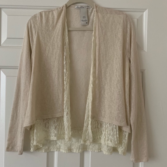 American Rag Sweaters - AMERICAN RAG cardigan w/lace down the front & back American Rag Sweaters - AMERICAN RAG cardigan w/lace down the front & back